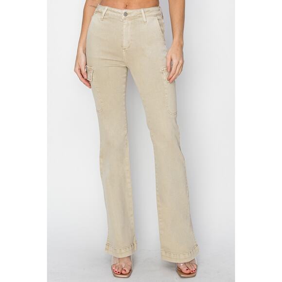 Risen Denim - RISEN High Rise Side Slit Cargo Bootcut Jeans - RDP5649 Stone - Size 0/24